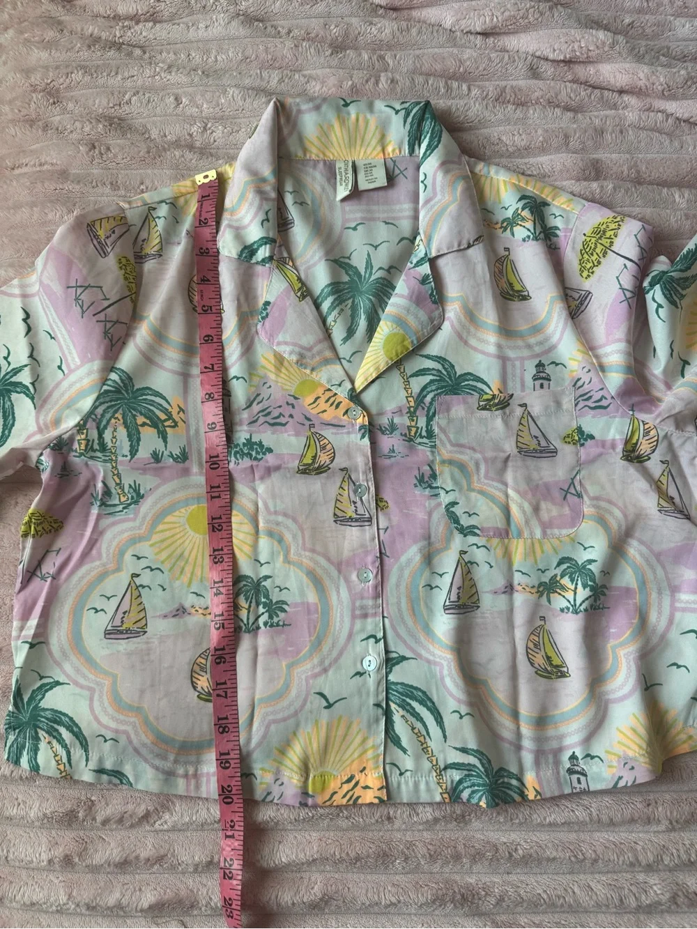 CYNTHIAROWLEY Pastel Tropical Sleepwear Pajama Shorts & Button-Up Top Lounge Set